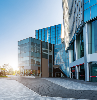 Front of a commercial business at sunrise